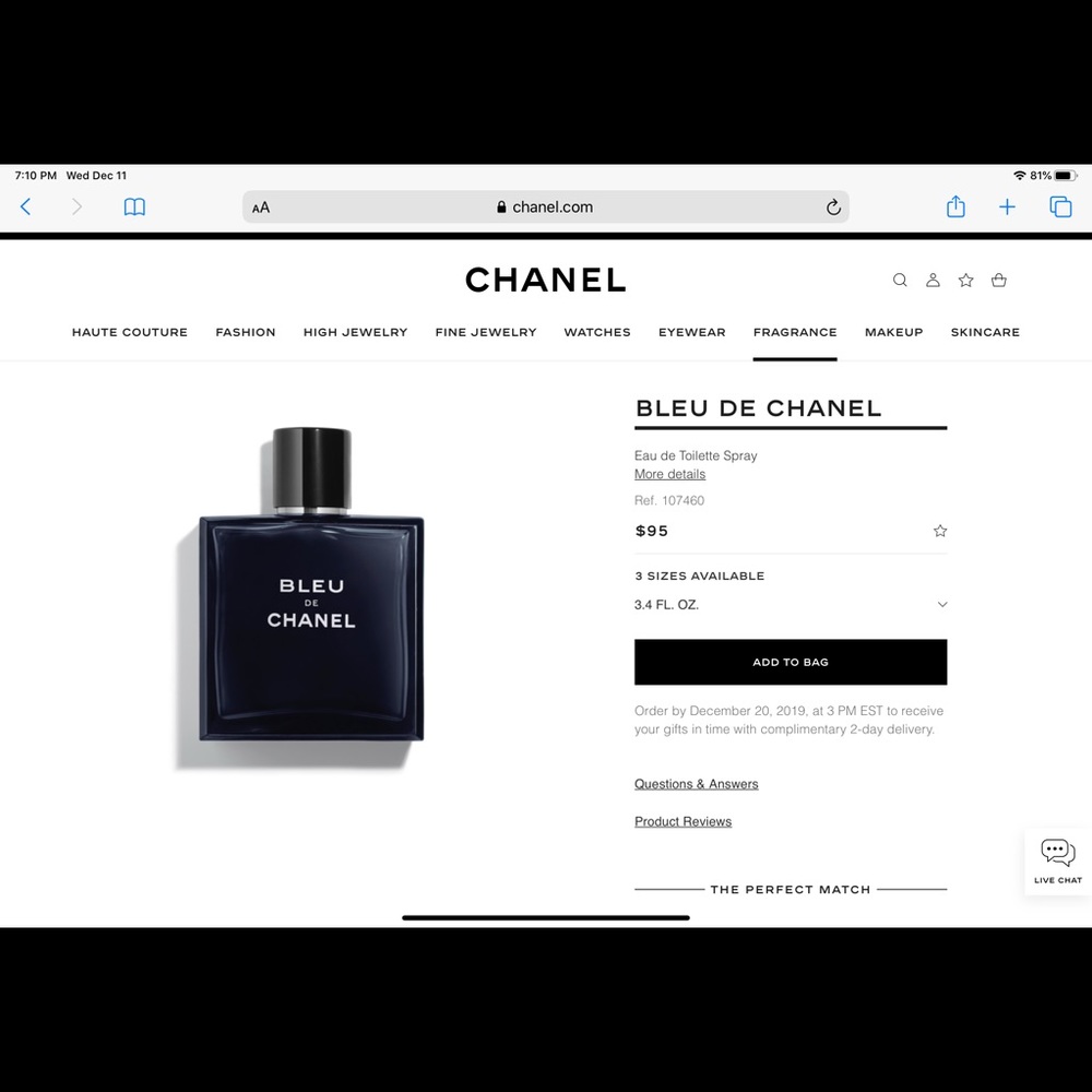 Bleu de Chanel new without box.